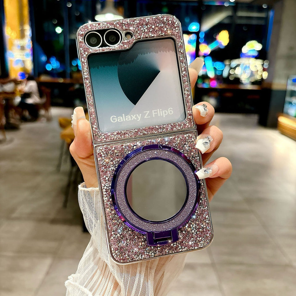 Folding Mirror Glitter Case Cover for Samsung Flip Series