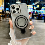 Equipped with Folding Stand and Make-up Mirror Glitter Case Cover for iPhone