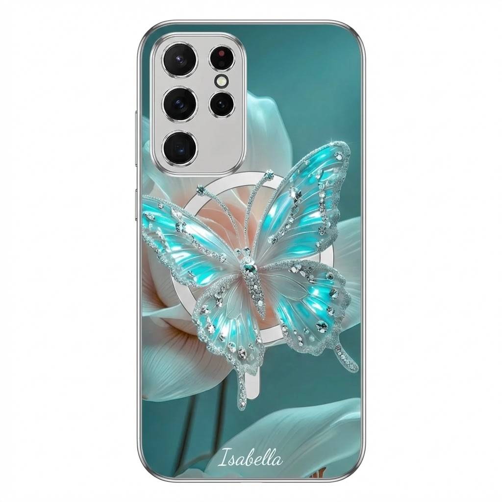 Crystal Butterfly Magnetic Tempered Glass Case Cover for Samsung S Series