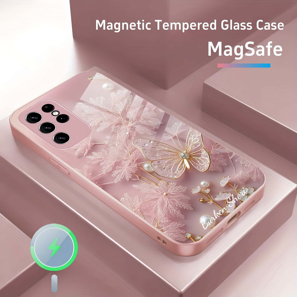 Crystal Pink Magnetic Tempered Glass Case Cover for Samsung S Series