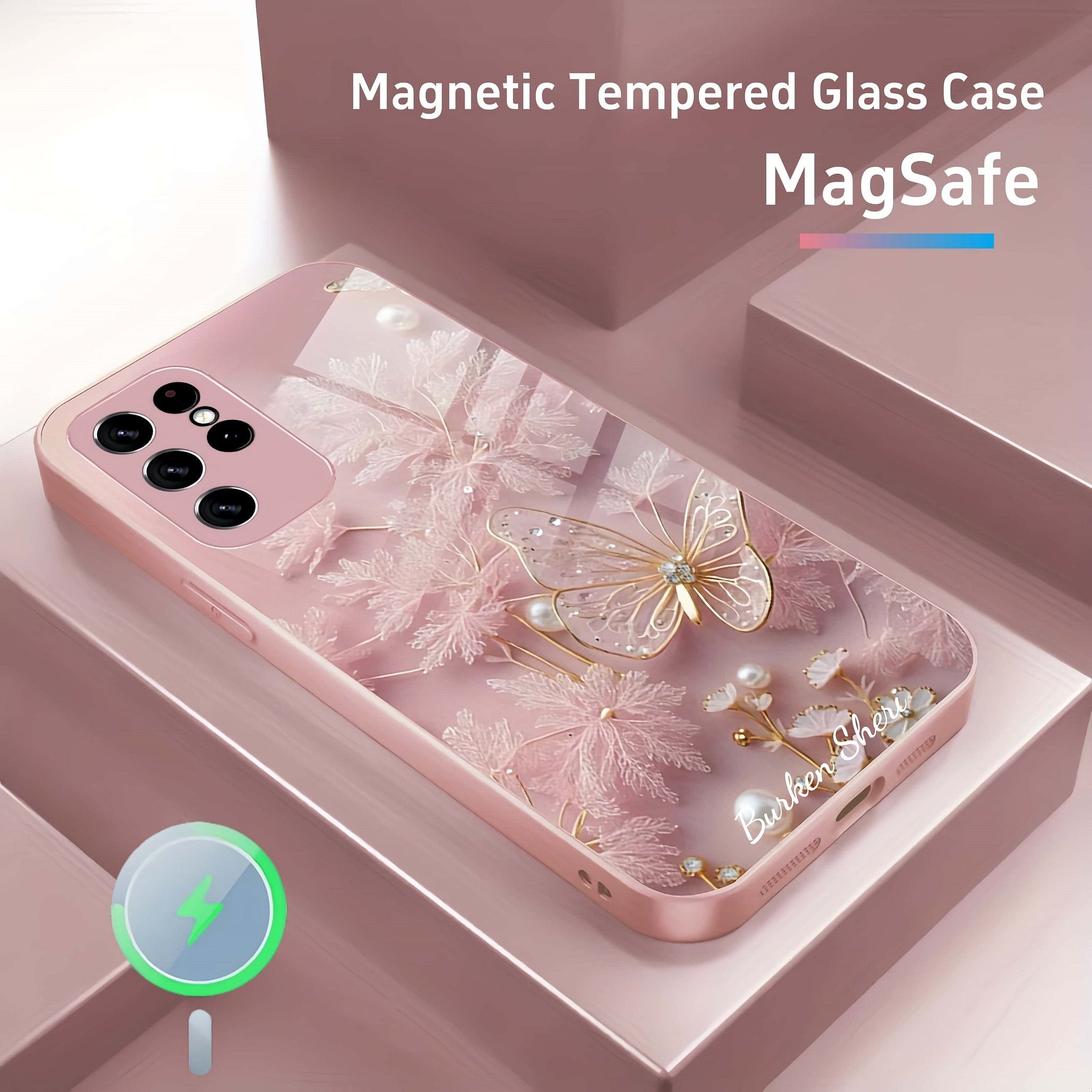 Crystal Pink Magnetic Tempered Glass Case Cover for Samsung S Series