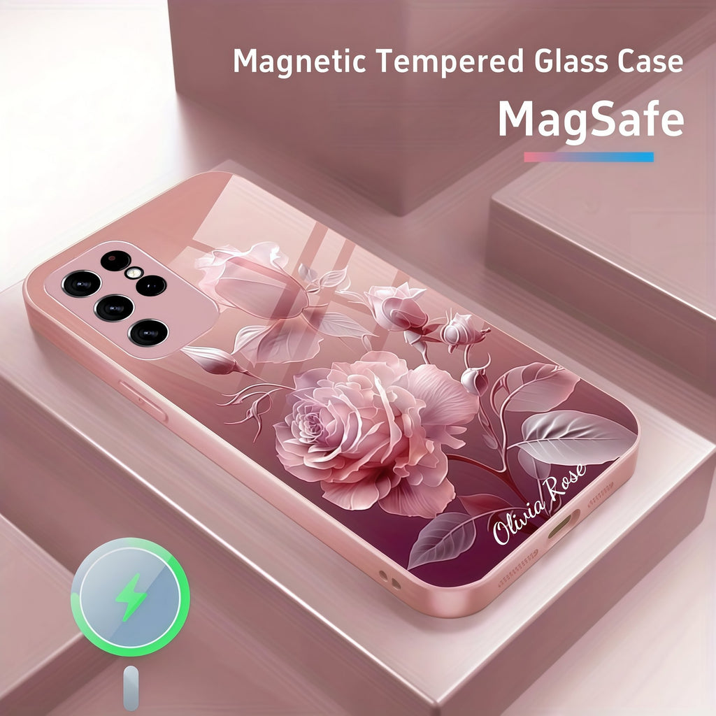 Crystal Pink Magnetic Tempered Glass Case Cover for Samsung S Series