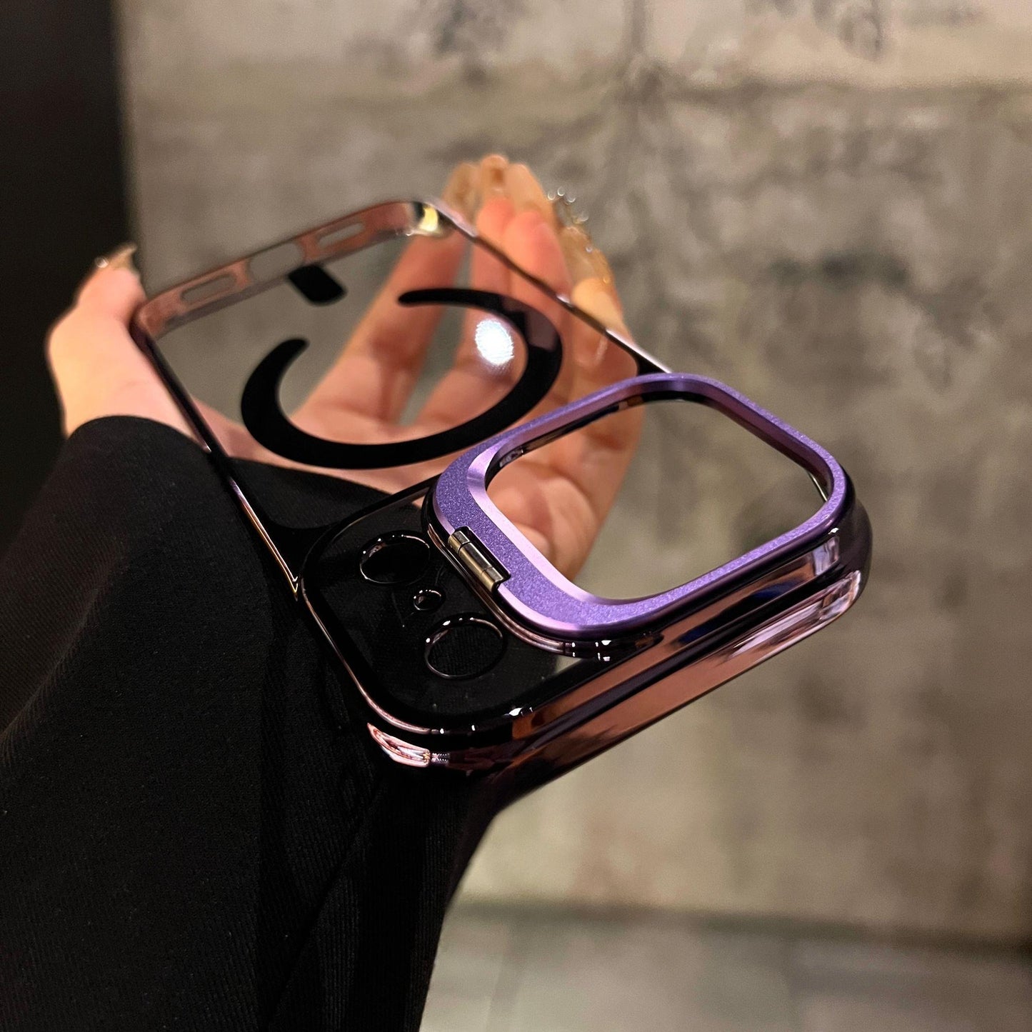 Semi-transparent metal lens folding frame protective Case for iPhone