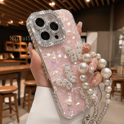 Gradient-Patterned Heart Diamond Butterfly Case Kit for iPhone - Get a FREE Exquisite Pearl Bracelet!🔥