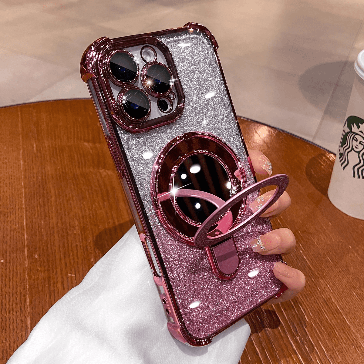 Dazzling Folding Bracket That Sparkles with Makeup Mirror Case Cover for iPhone