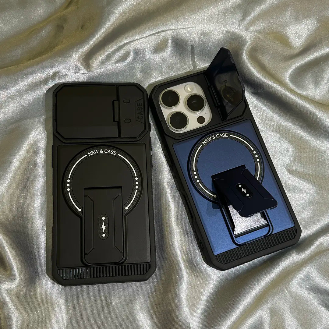 Hidden Dual-Bracket Cover-Style Folding Lens Protective Case for iPhone