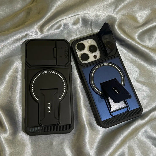 Hidden Dual-Bracket Cover-Style Folding Lens Protective Case for iPhone