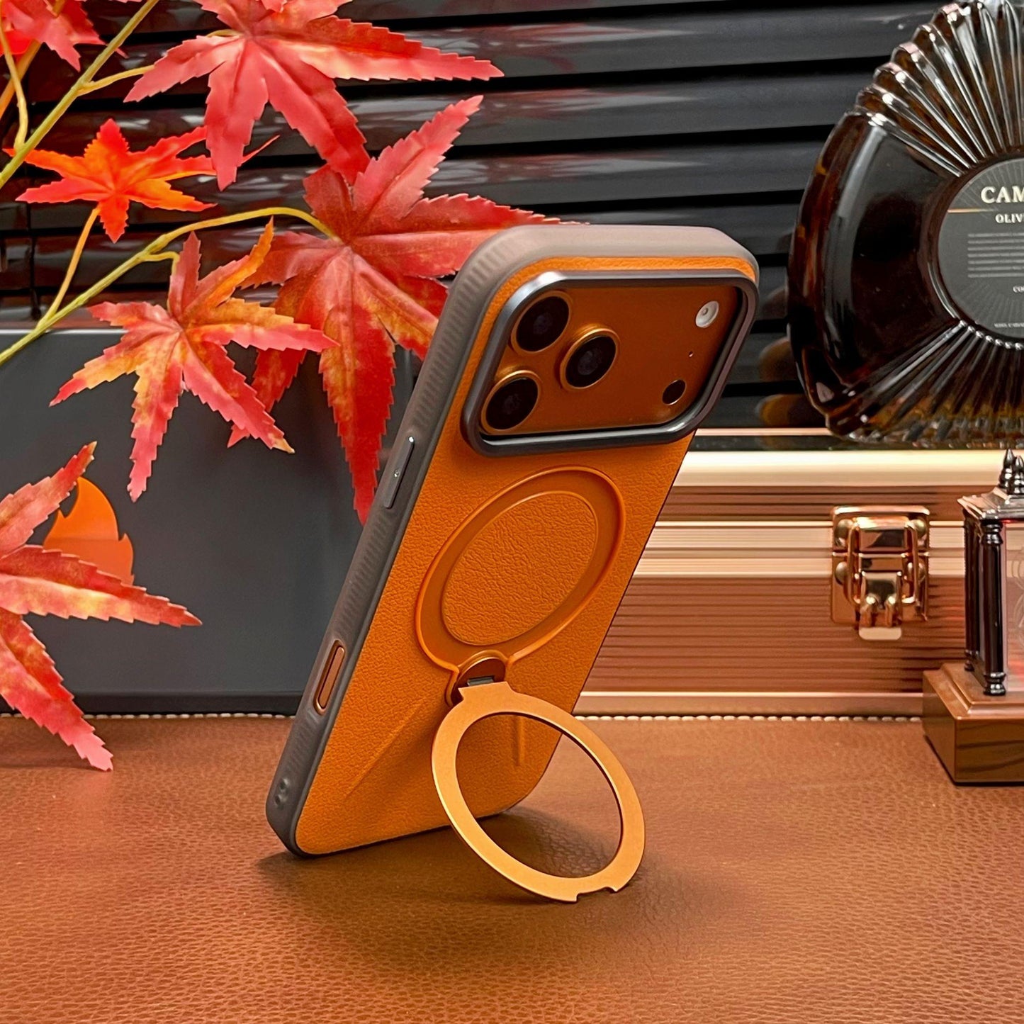 Leather-textured Metal Folding Swivel Stand Case for iPhone - Buy 2: FREE SHIPPING🛫 & 40% OFF 2nd🔥