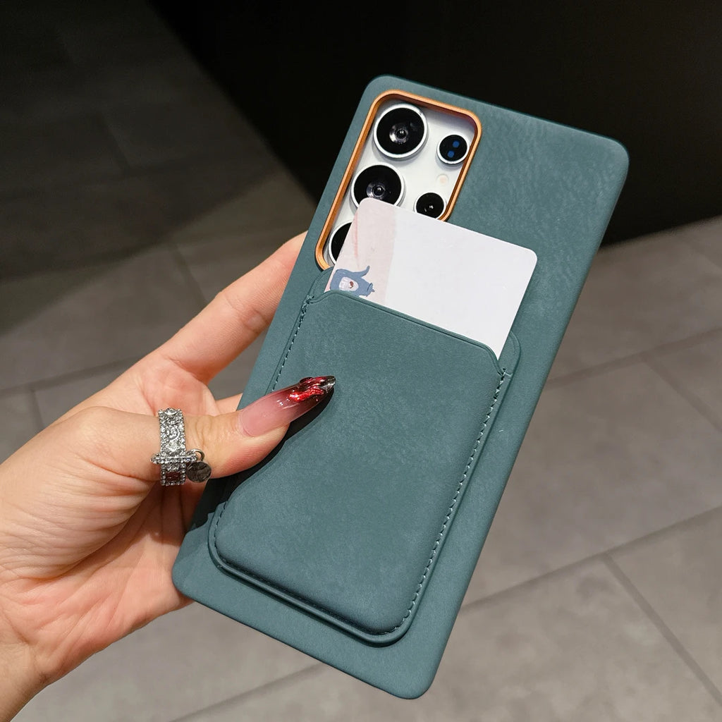 Suede Leather Magnetic Card Holder Case Cover for Samsung S Series
