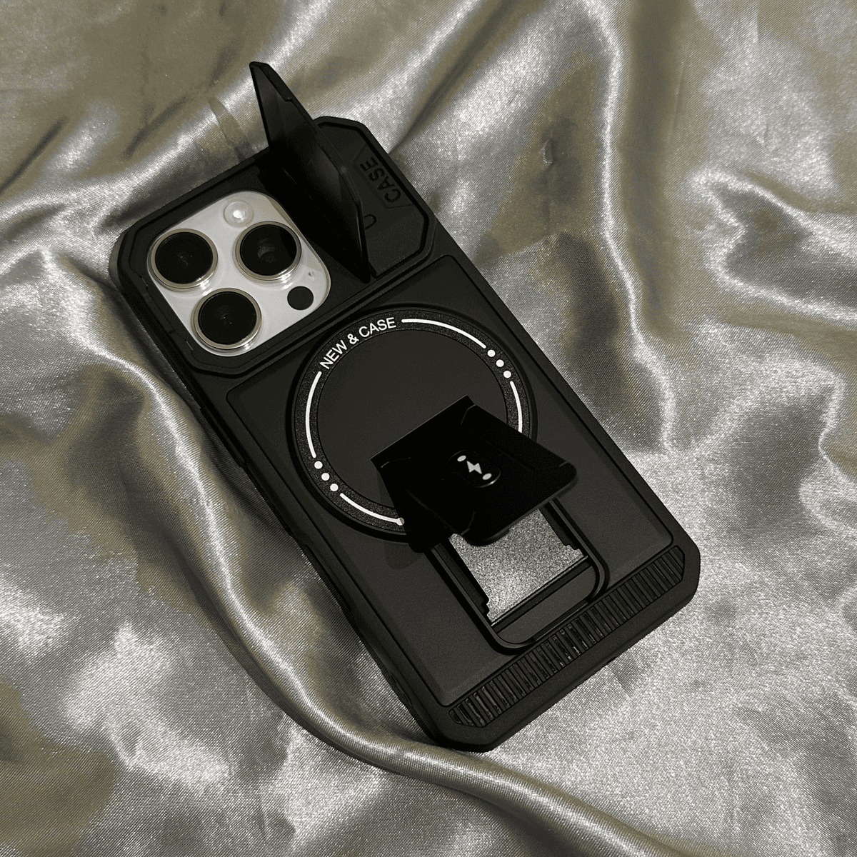 Hidden Dual-Bracket Cover-Style Folding Lens Protective Case for iPhone