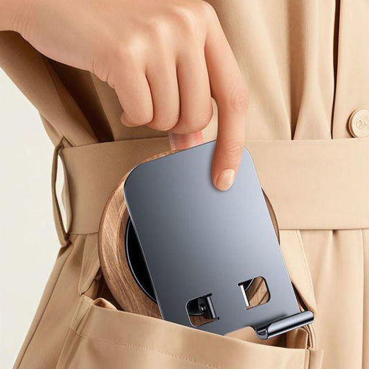 Premium Wood & Metal Phone Stand with Magnetic Compatibility