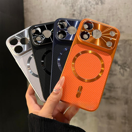Carbon Fiber Backplate Magnetic CD-Pattern Lens Protection iPhone Case