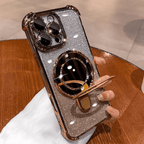 Dazzling Folding Bracket That Sparkles with Makeup Mirror Case Cover for iPhone