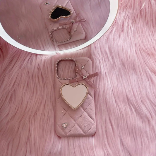 Pink leather mirror Case Cover for iPhone