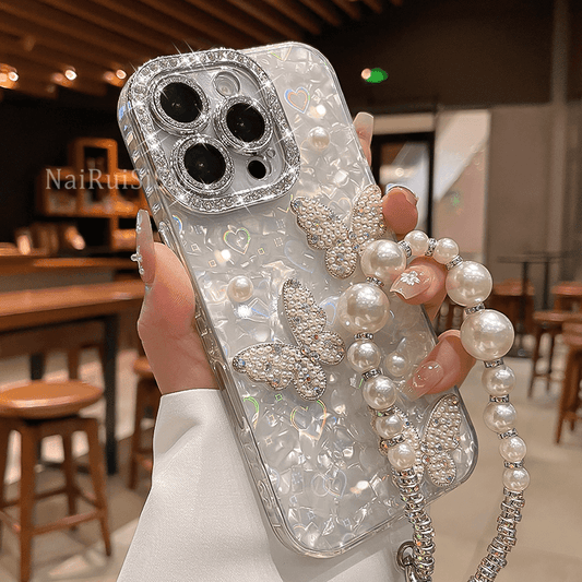 Gradient-Patterned Heart Diamond Butterfly Case Kit for iPhone - Get a FREE Exquisite Pearl Bracelet!🔥