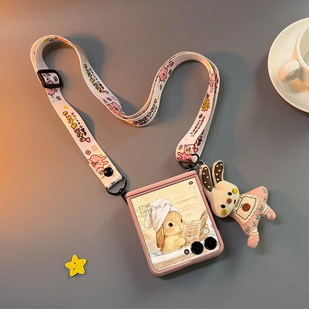 Cute Pink Rabbit Case Cover for Samsung Flip Serie with Lanyard and Wrist Strap- Buy 2: FREE SHIPPING🛫 & 40% OFF 2nd🔥