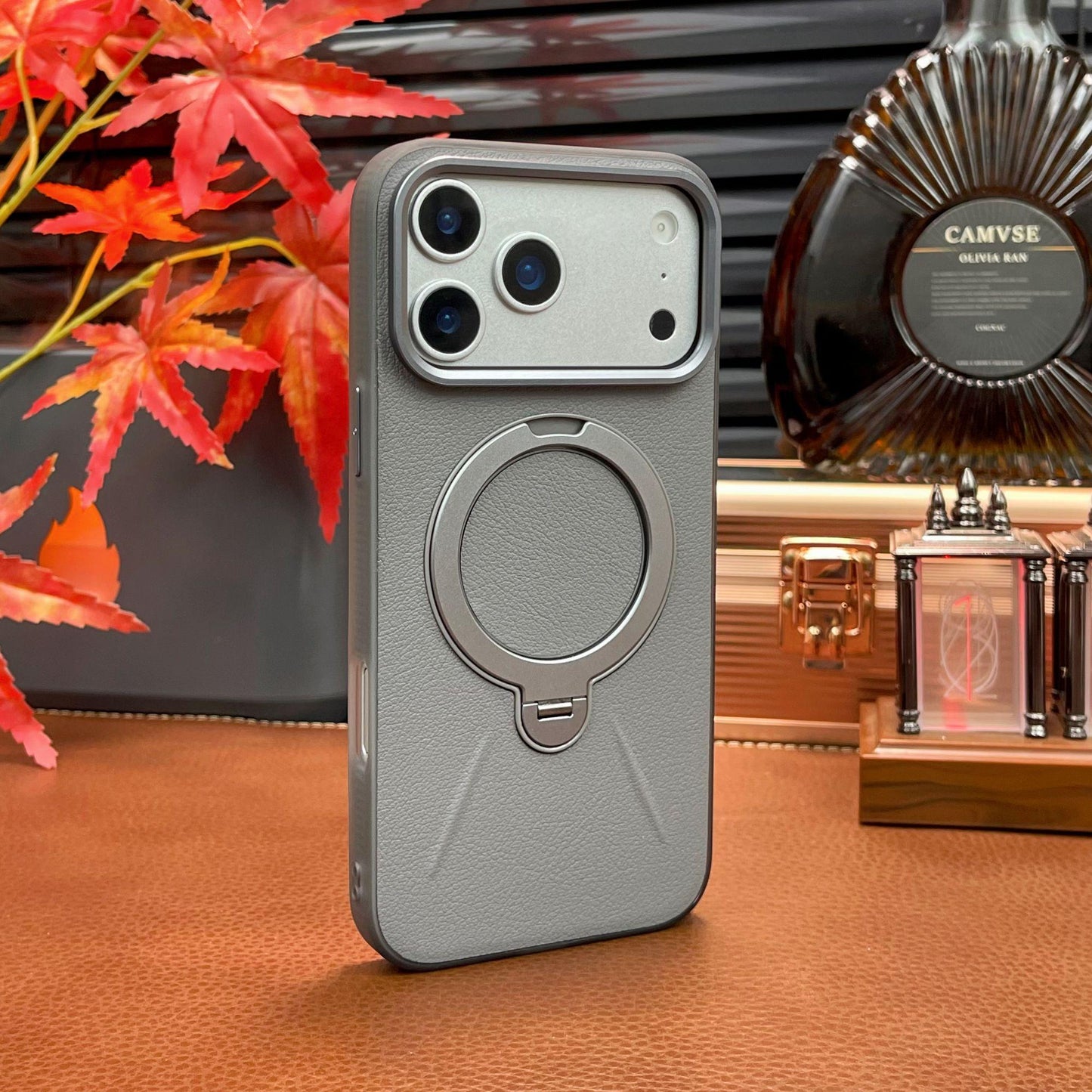 Leather-textured Metal Folding Swivel Stand Case for iPhone - Buy 2: FREE SHIPPING🛫 & 40% OFF 2nd🔥