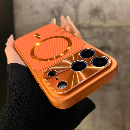 Carbon Fiber Backplate Magnetic CD-Pattern Lens Protection iPhone Case