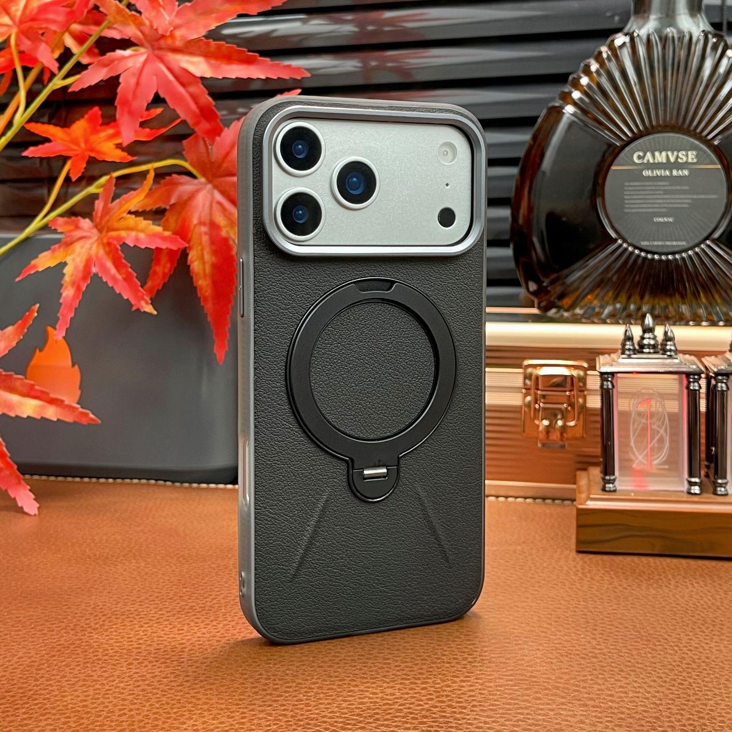 Leather-textured Metal Folding Swivel Stand Case for iPhone - Buy 2: FREE SHIPPING🛫 & 40% OFF 2nd🔥