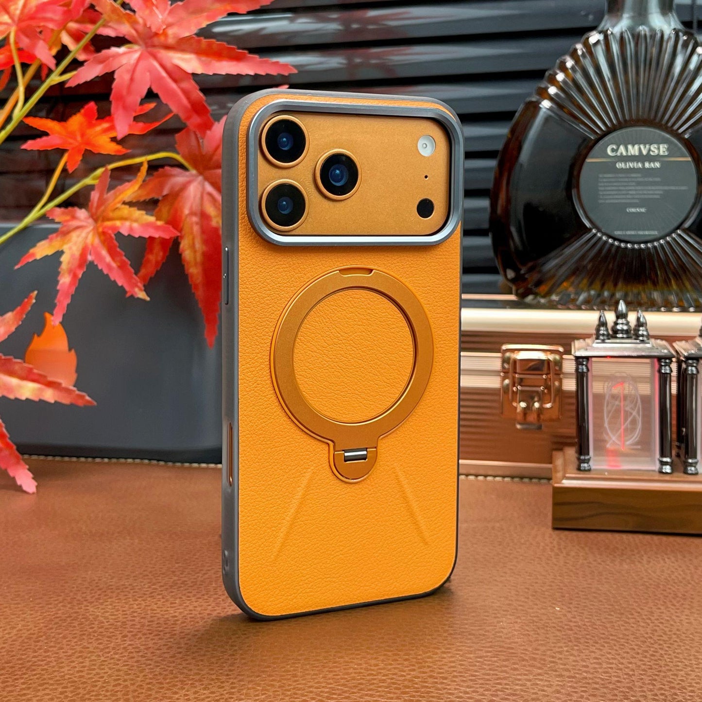 Leather-textured Metal Folding Swivel Stand Case for iPhone - Buy 2: FREE SHIPPING🛫 & 40% OFF 2nd🔥