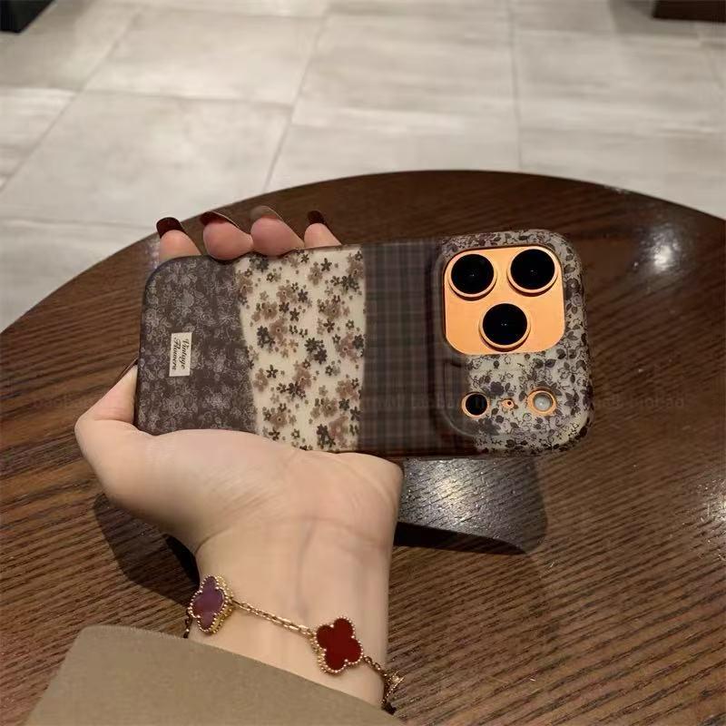 Patchwork Brown Camellia Pattern Case for iPhone - Buy 2: FREE SHIPPING🛫 & 40% OFF 2nd🔥