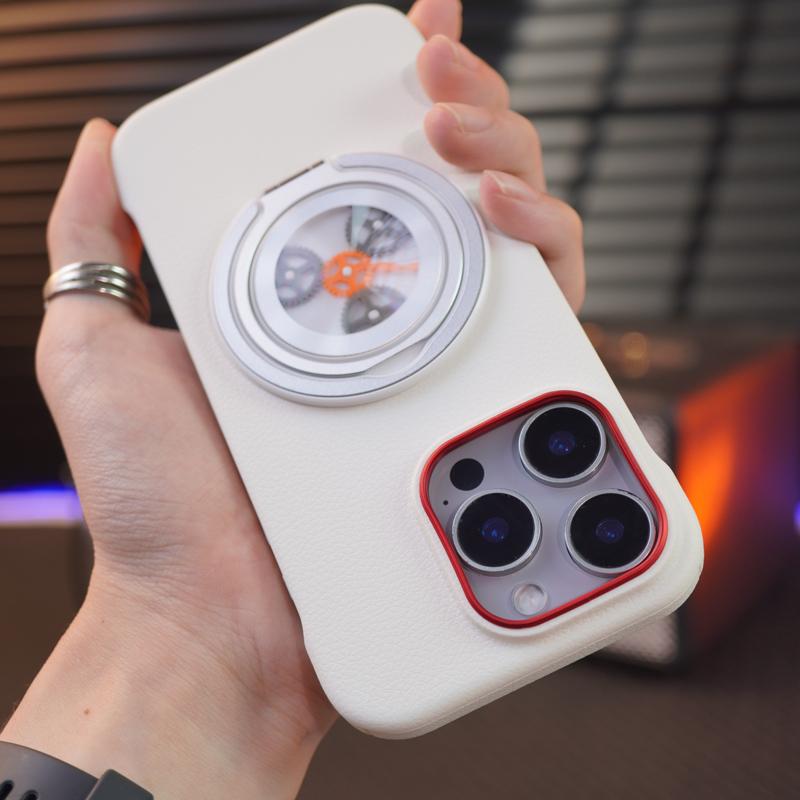 Rotating Damping Stand Leather Material Case Cover for iPhone