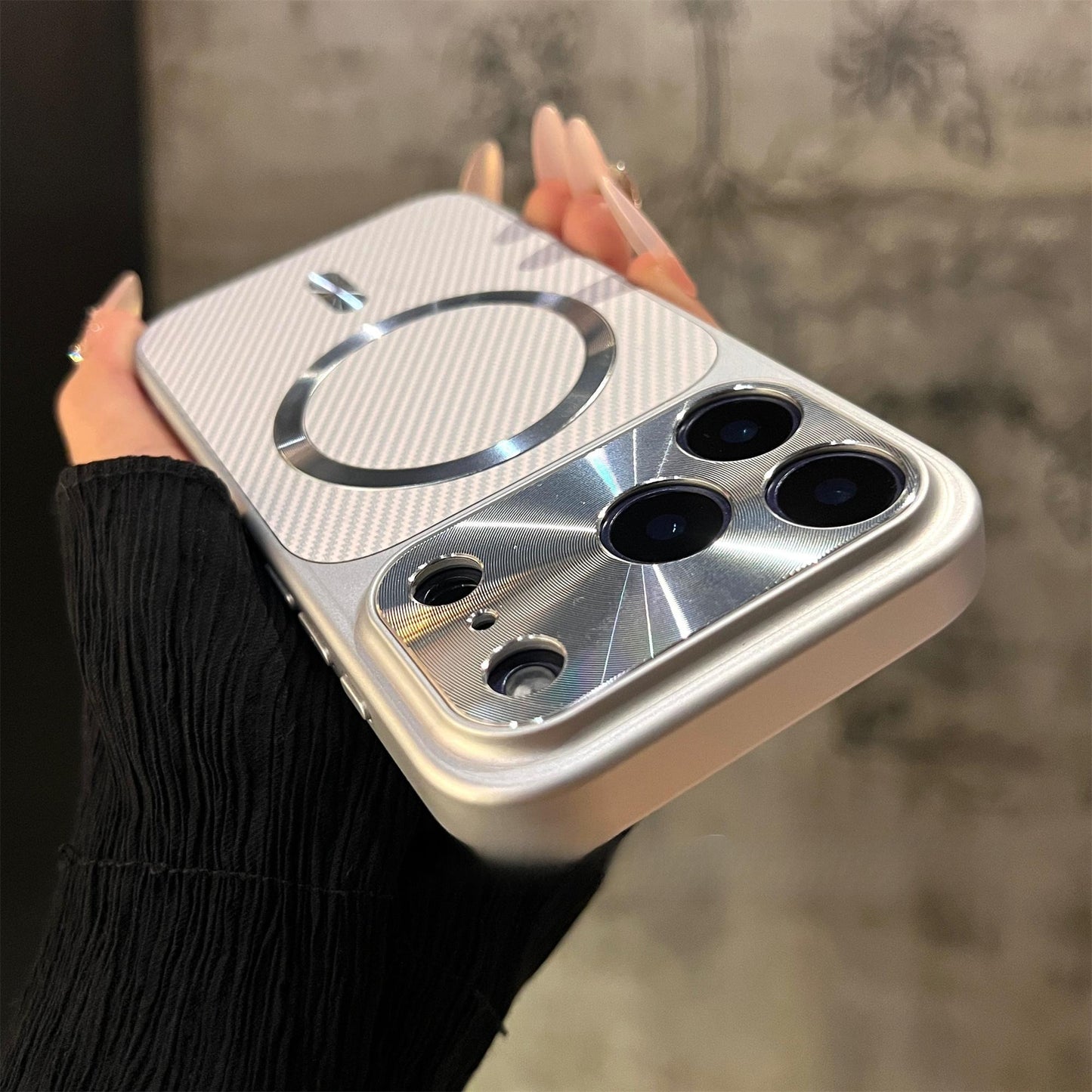 Carbon Fiber Backplate Magnetic CD-Pattern Lens Protection iPhone Case