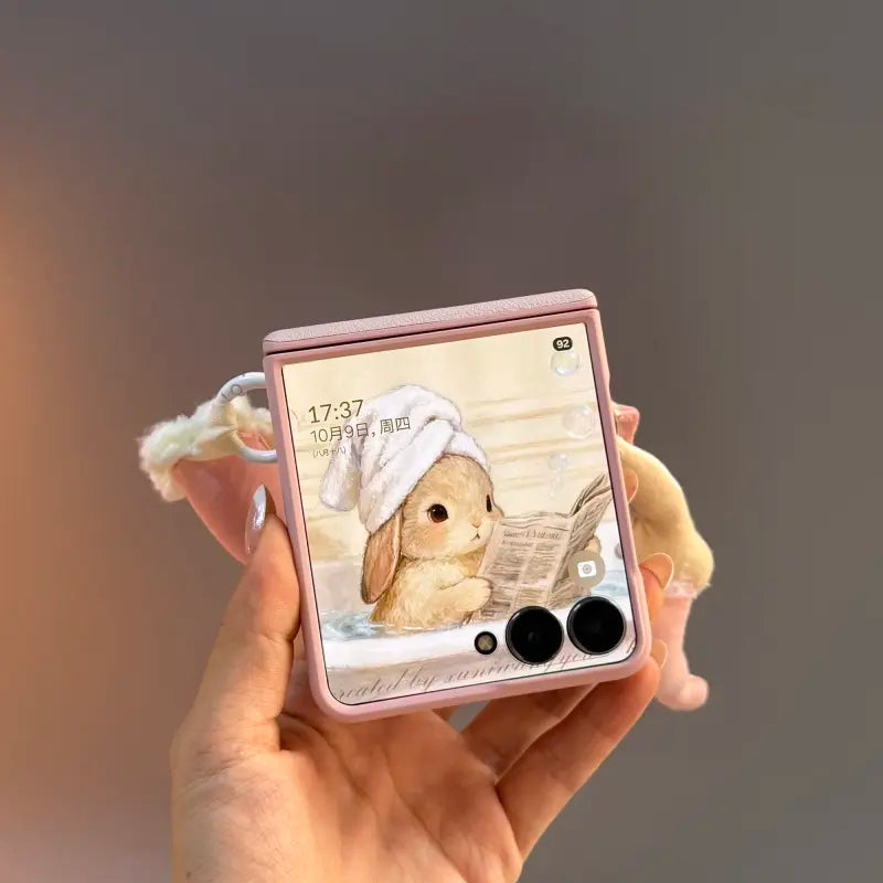 Cute Pink Rabbit Case Cover for Samsung Flip Serie with Lanyard and Wrist Strap- Buy 2: FREE SHIPPING🛫 & 40% OFF 2nd🔥