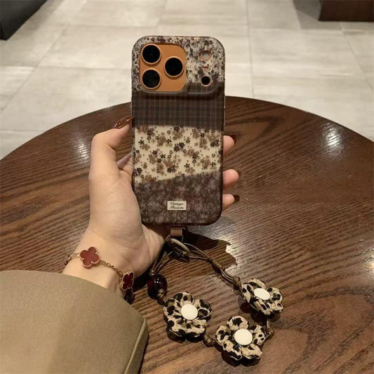 Patchwork Brown Camellia Pattern Case for iPhone - Buy 2: FREE SHIPPING🛫 & 40% OFF 2nd🔥