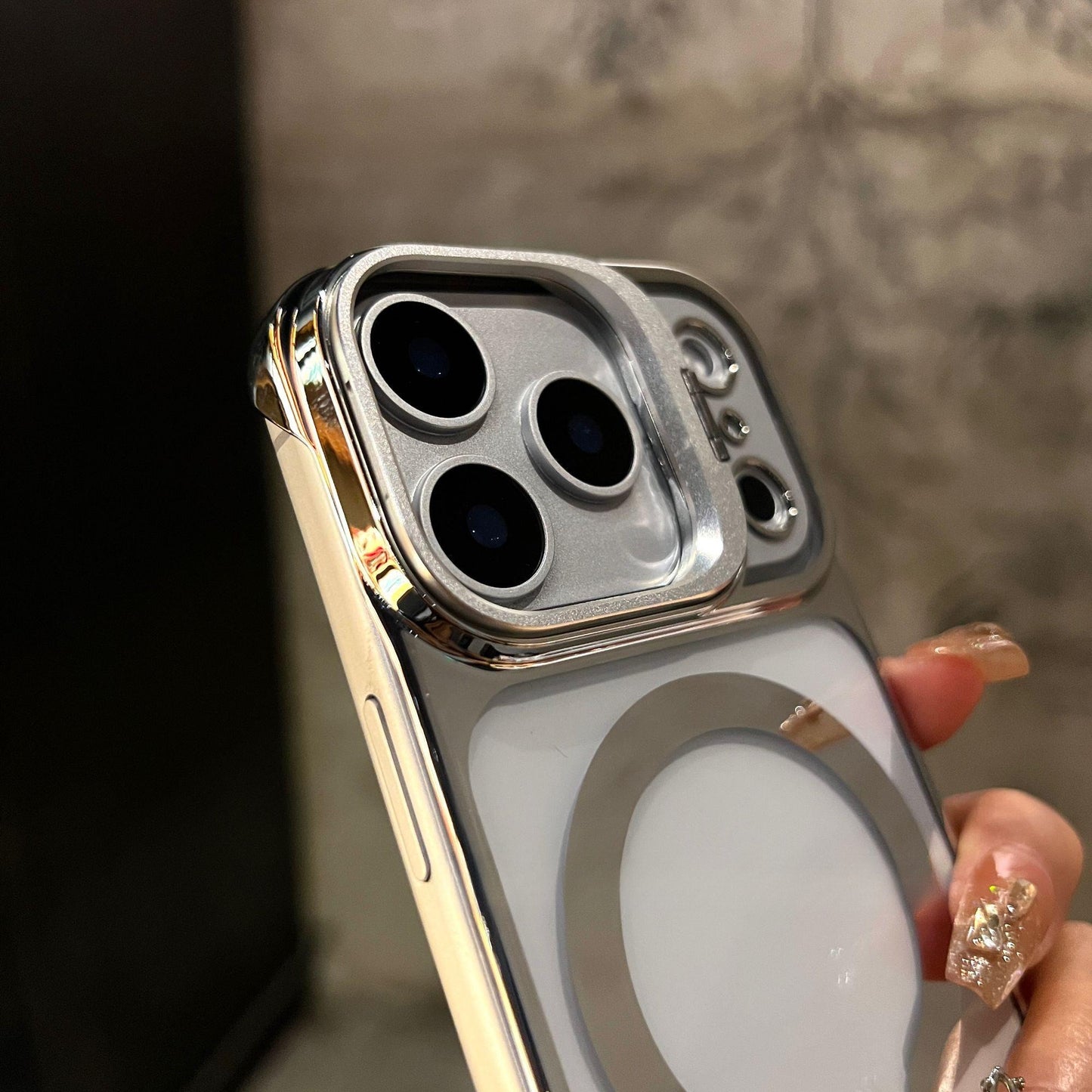 Semi-transparent metal lens folding frame protective Case for iPhone