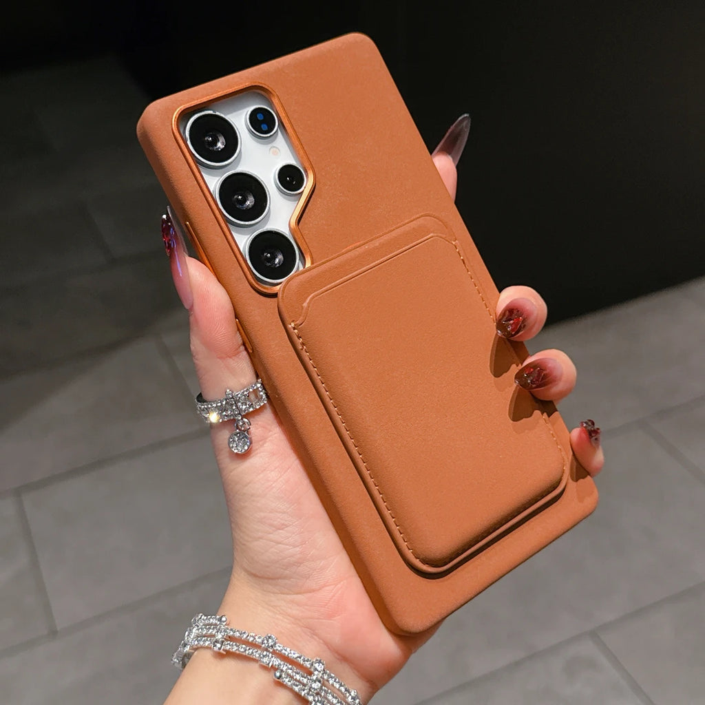 Suede Leather Magnetic Card Holder Case Cover for Samsung S Series