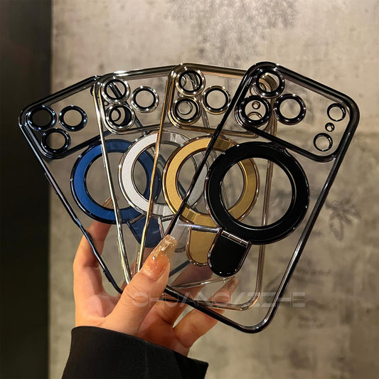 Electroplated Metal Frame Magnetic Folding Stand Case for iPhone