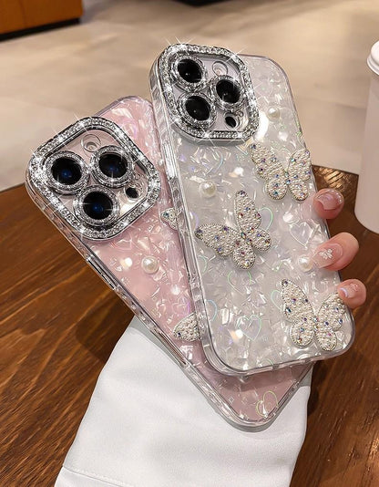 Gradient-Patterned Heart Diamond Butterfly Case Kit for iPhone - Get a FREE Exquisite Pearl Bracelet!🔥
