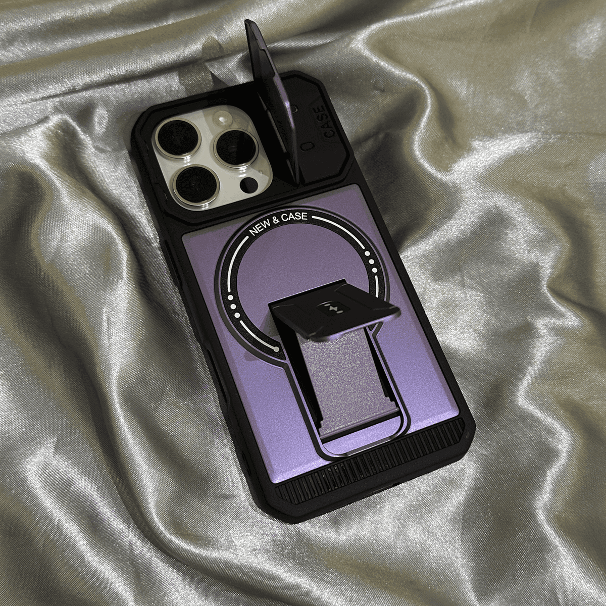 Hidden Dual-Bracket Cover-Style Folding Lens Protective Case for iPhone