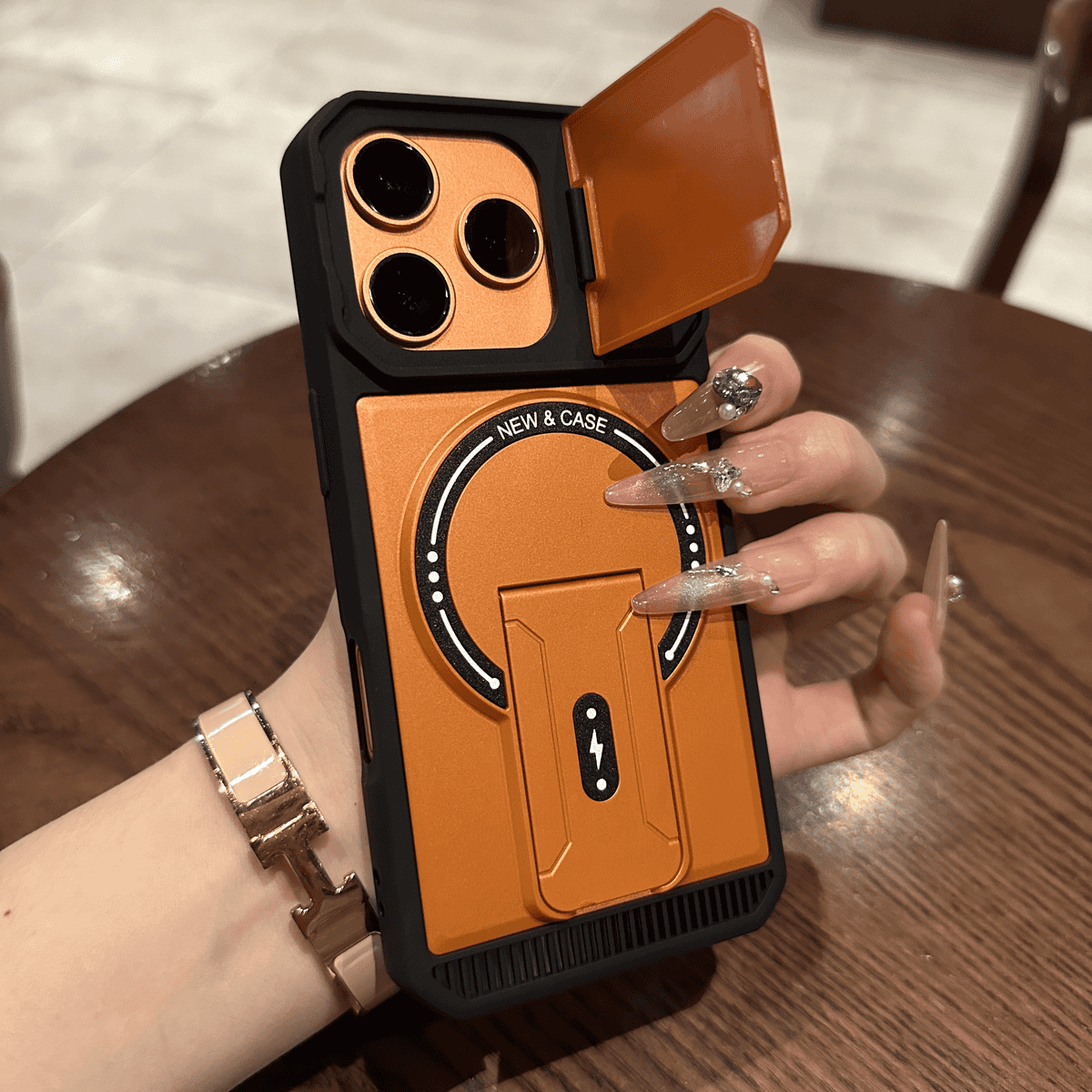 Hidden Dual-Bracket Cover-Style Folding Lens Protective Case for iPhone