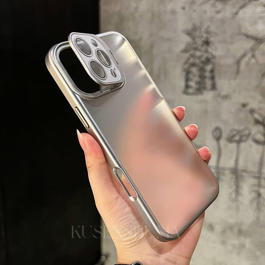 Matte Back Panel Folding Lens Holder Case Cover for iPhone