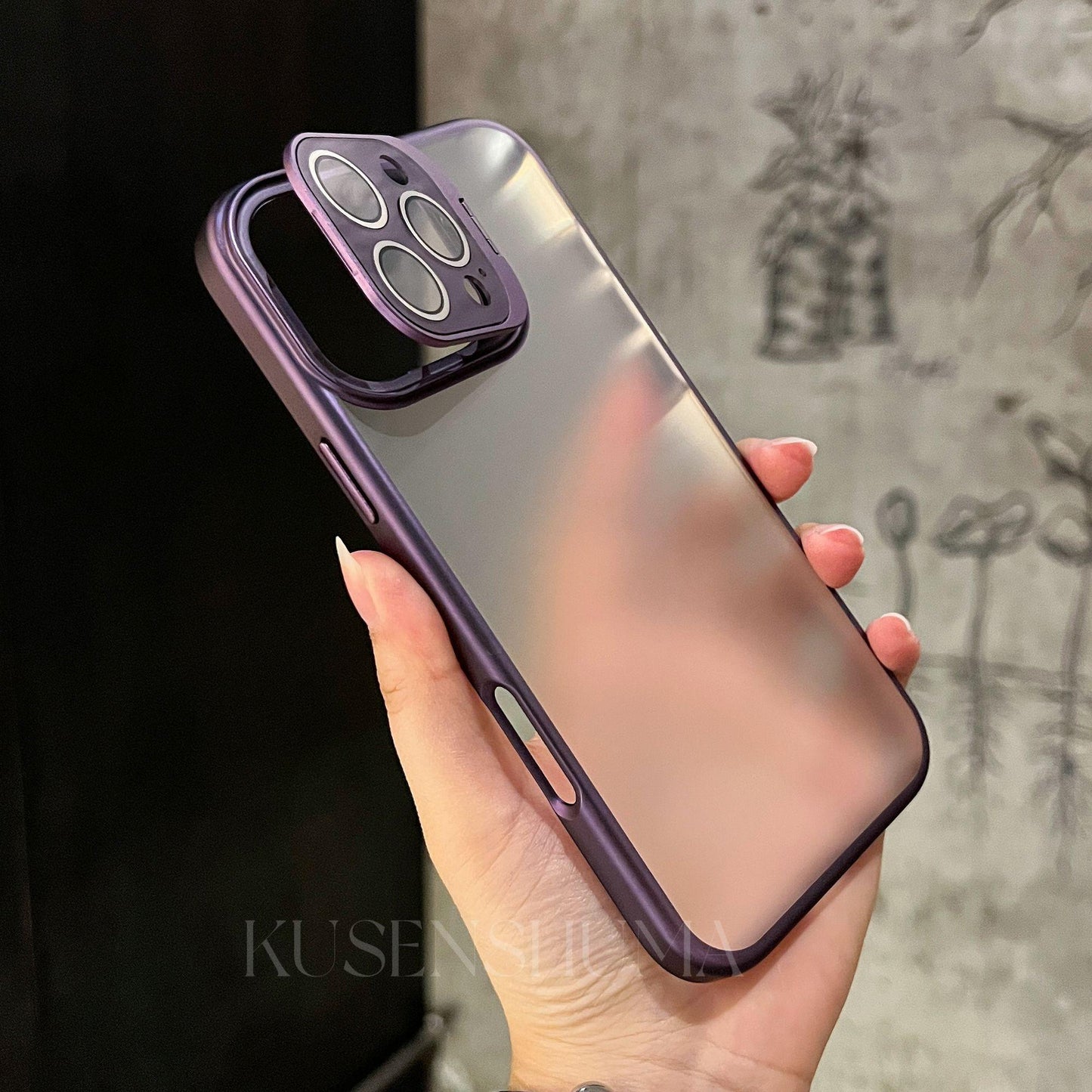 Matte Back Panel Folding Lens Holder Case Cover for iPhone