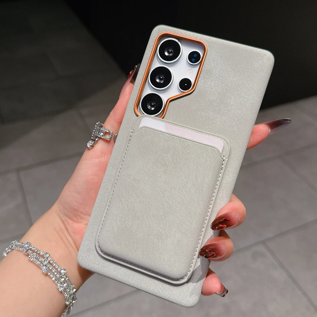 Suede Leather Magnetic Card Holder Case Cover for Samsung S Series