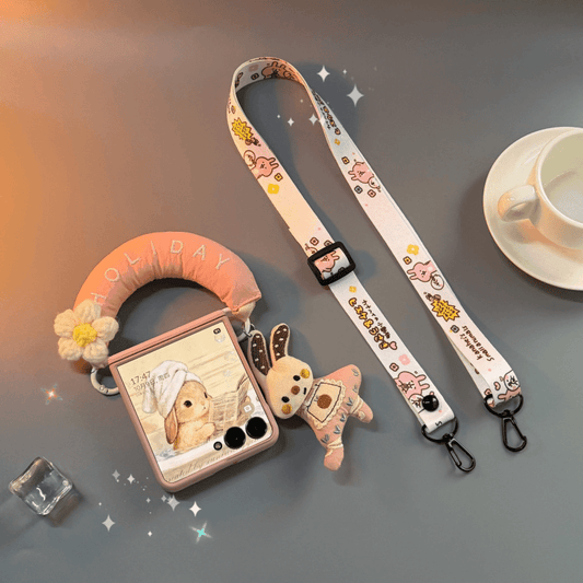 Cute Pink Rabbit Case Cover for Samsung Flip Serie with Lanyard and Wrist Strap- Buy 2: FREE SHIPPING🛫 & 40% OFF 2nd🔥