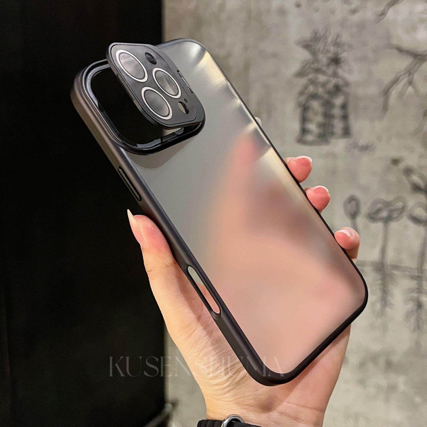Matte Back Panel Folding Lens Holder Case Cover for iPhone