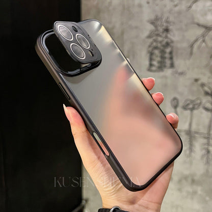 Matte Back Panel Folding Lens Holder Case Cover for iPhone