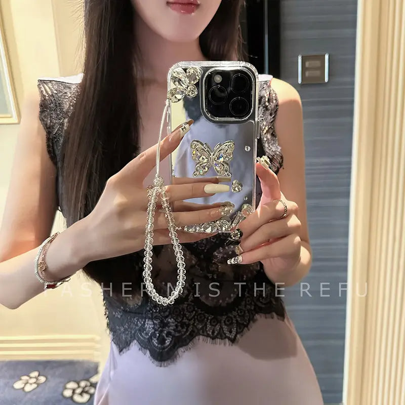 Mirror-finish Rhinestone 3D Butterfly Case Cover for iPhone - Buy 2: FREE SHIPPING🛫 & 40% OFF 2nd🔥