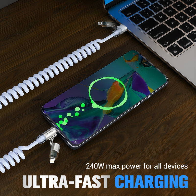 240W 4-in-1 Retractable Coiled Charging Cable