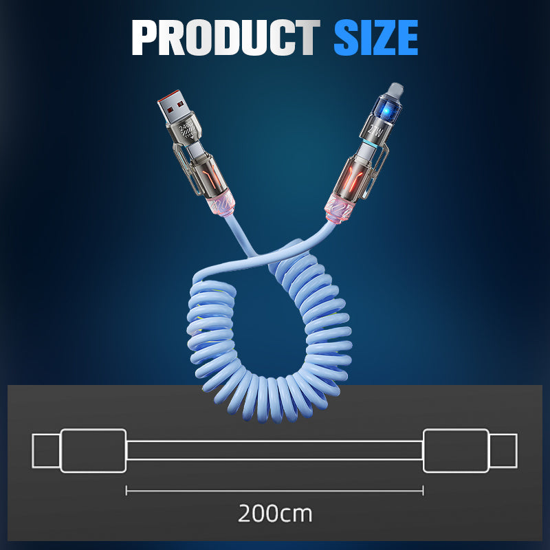 240W 4-in-1 Retractable Coiled Charging Cable