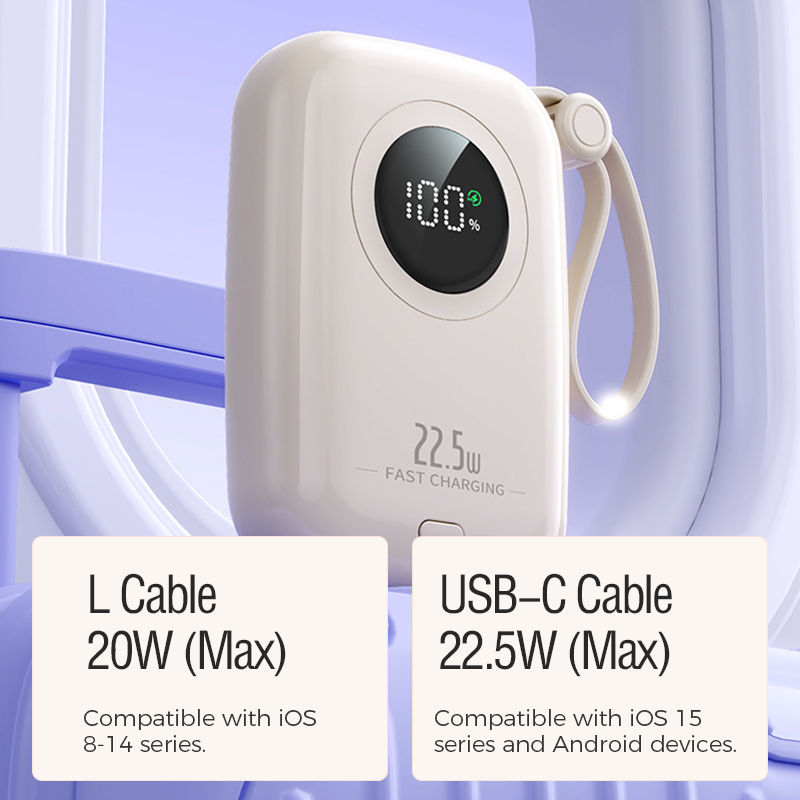 10000mAh Slim Portable Charger with Built-in Cable