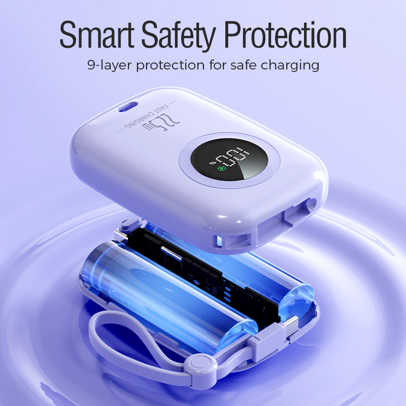 10000mAh Slim Portable Charger with Built-in Cable