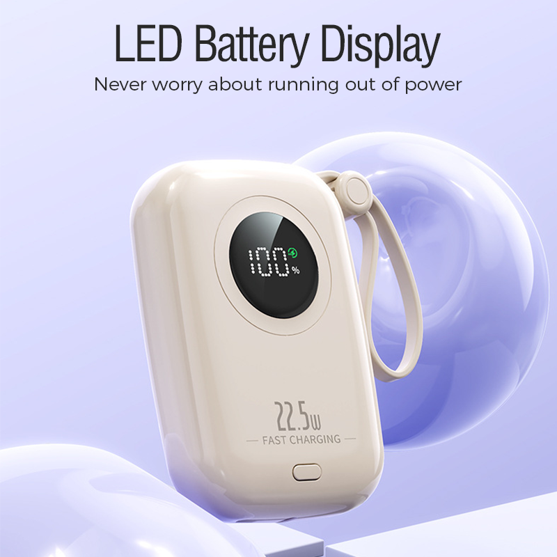 10000mAh Slim Portable Charger with Built-in Cable