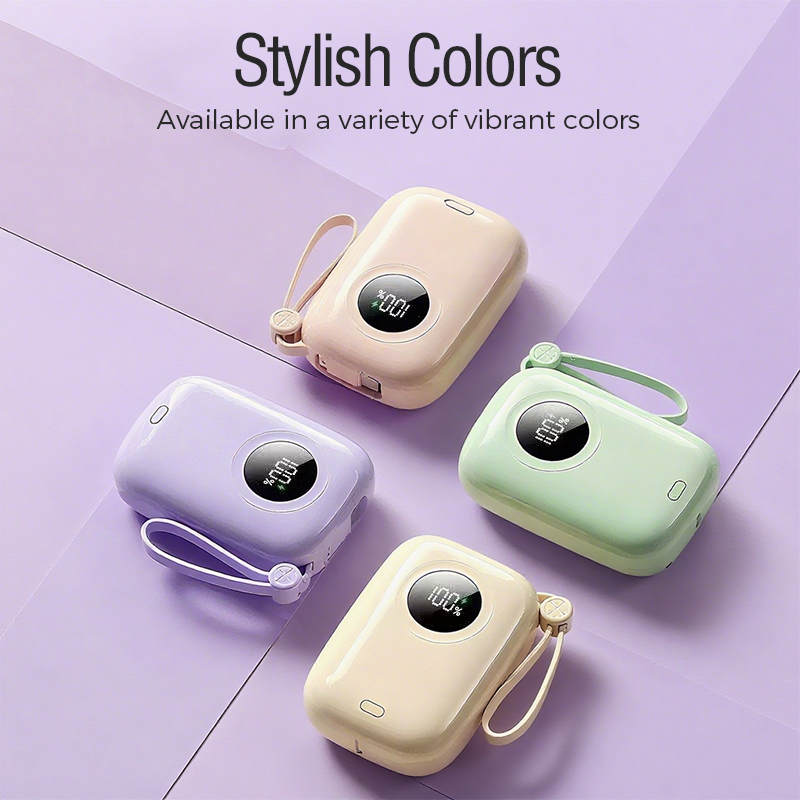 10000mAh Slim Portable Charger with Built-in Cable