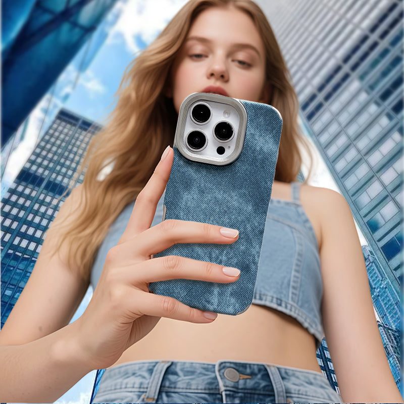 Large Hole Electroplated Denim Pattern iPhone Case
