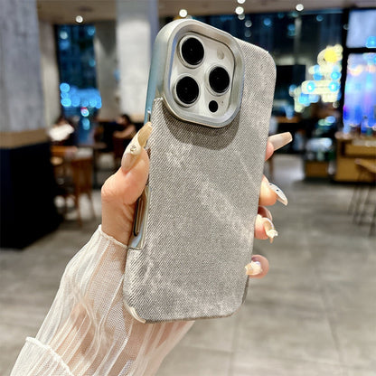 Large Hole Electroplated Denim Pattern iPhone Case